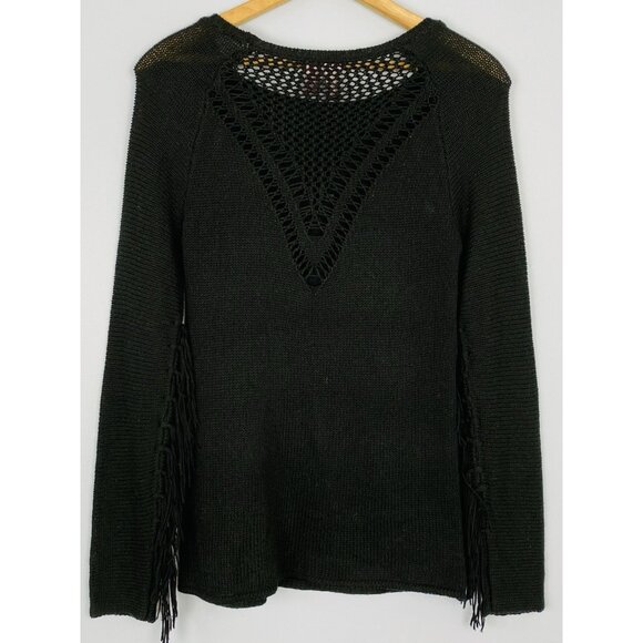 Love On A Hanger Black Sweater Womens Size XS Fringe Sleeves Boho Festival - Picture 5 of 7